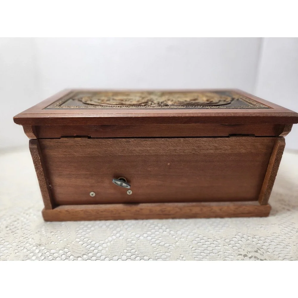 Vtg Wooden Musical Jewelry‎ Box Organizer Storage with 2 Drawers 